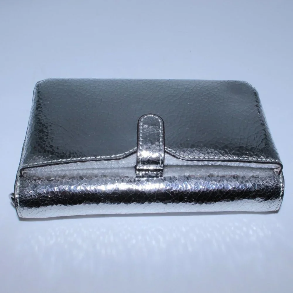 Michael Kors Medium Cross Body Bag Satchel Purse Gray Leather Metallic Silver